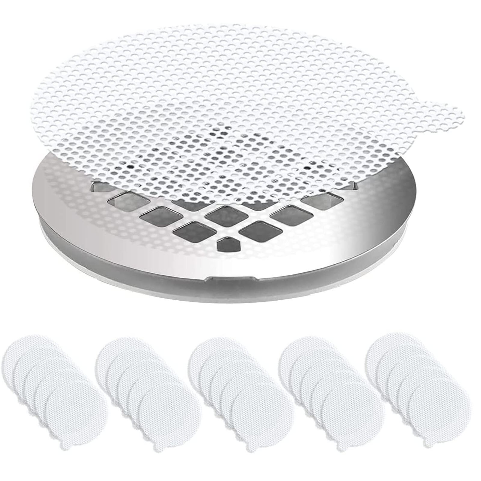 Desagües de ducha desechables redondos de 25 piezas, pegatinas de malla para el pelo, accesorios para el baño, tapones para el pelo