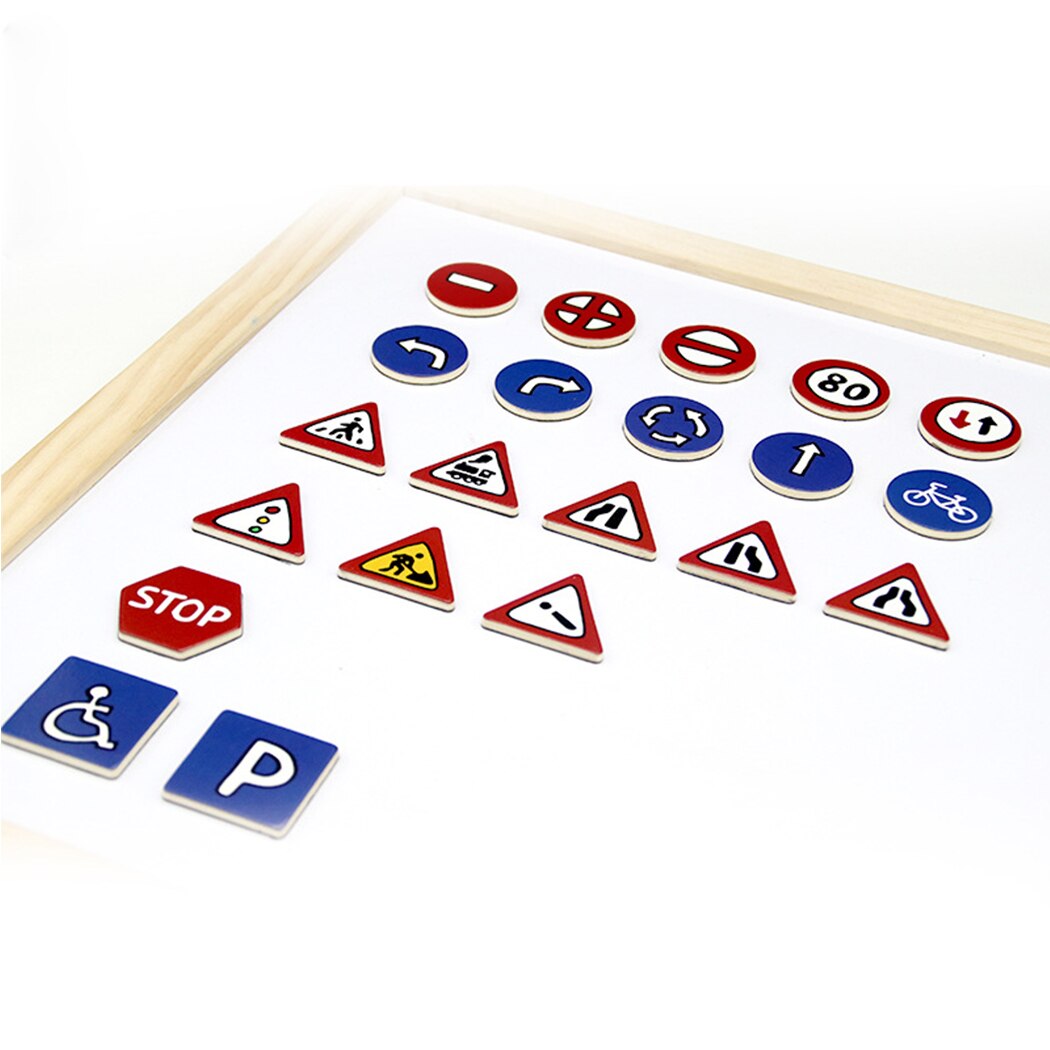 1 Set Traffic Sign Magnet Wood Educational Fridge Magnet Teaching Prop for Kids