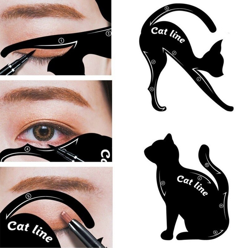 Plantillas para delineador de ojos de línea de gato, herramienta de maquillaje de ojos negra, modelo modelador de plantillas de línea de gato fácil de maquillar, tarjeta de delineador de ojos