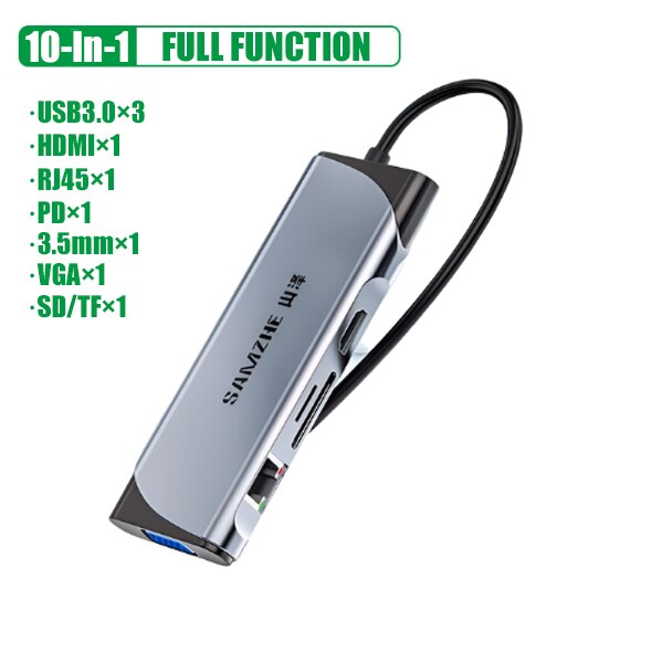 SAMZHE USB C HUB Portable Type C to Multi USB 3.0 HDMI Adapter Dock for MacBook Pro Air USB-C Splitter Port Type C HUB: 10 in 1