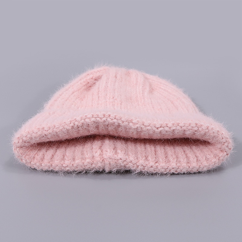 Konijnenbont Muts - Winter Warme Gebreide Dikke Muts voor Dames Heren - Casual Effen Stijl - 55-60cm Hoofdomtrek
