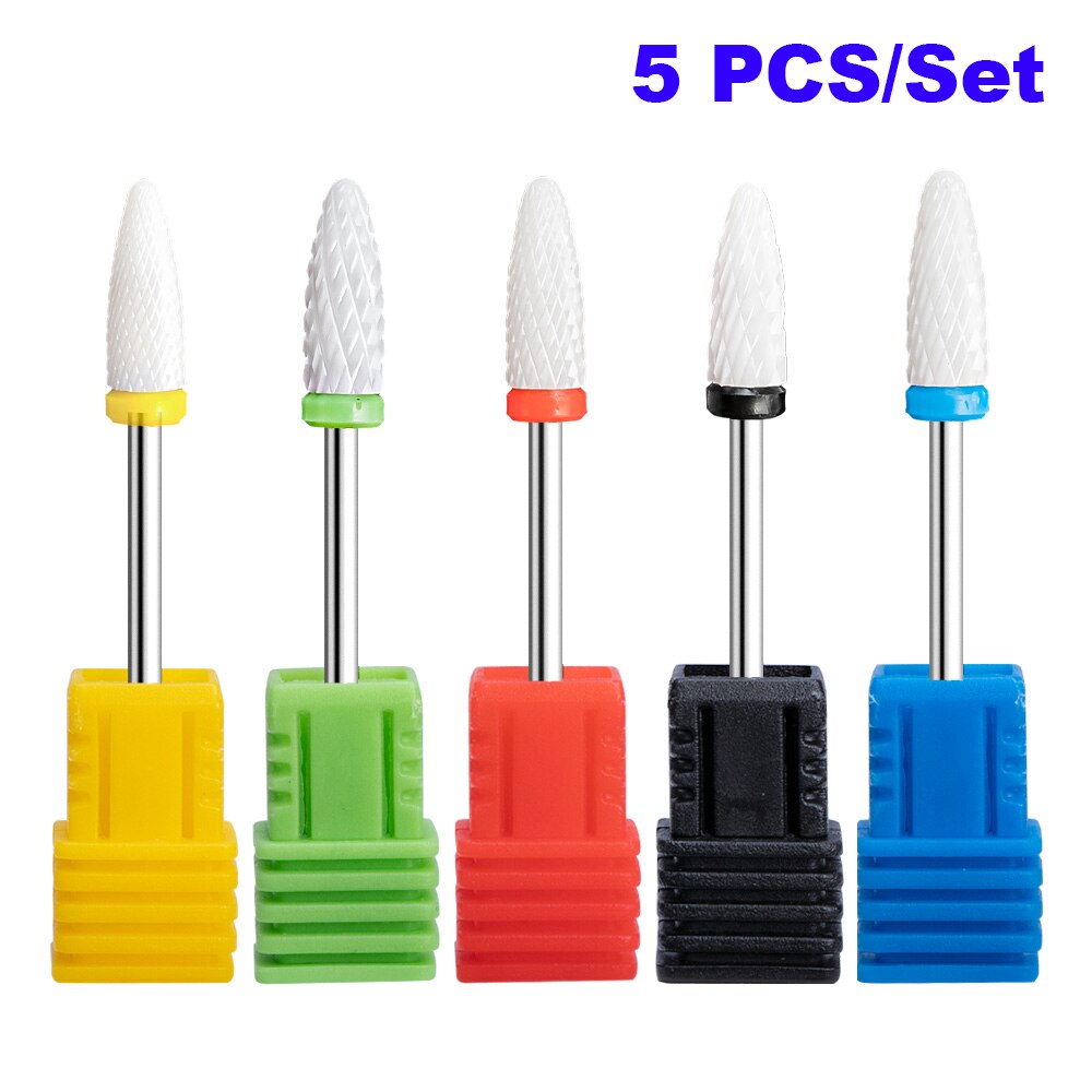 Juego de brocas de cerámica para uñas, Kit de taladro eléctrico de manicura para fresadora, limas de uñas, accesorios de equipo de arte de uñas, 5 uds.: SET 1