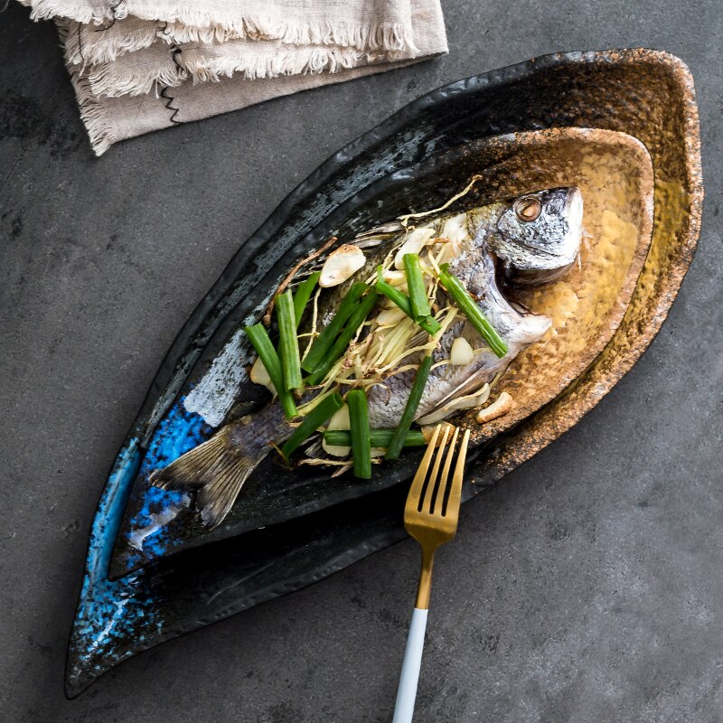 Japonais en céramique feuille forme poisson assiette bol maison créative plat Snack stockage poisson Pan Fine assiette cuisine accessoires
