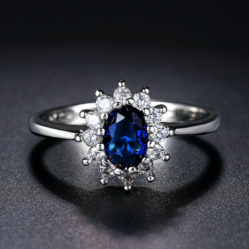 Princess Kate Rings For Women Blue Crystal Wedding Engagement Bridal Promise Marriage Ring For Bride Female Jewelry R076: 9 / ROYAL BLUE