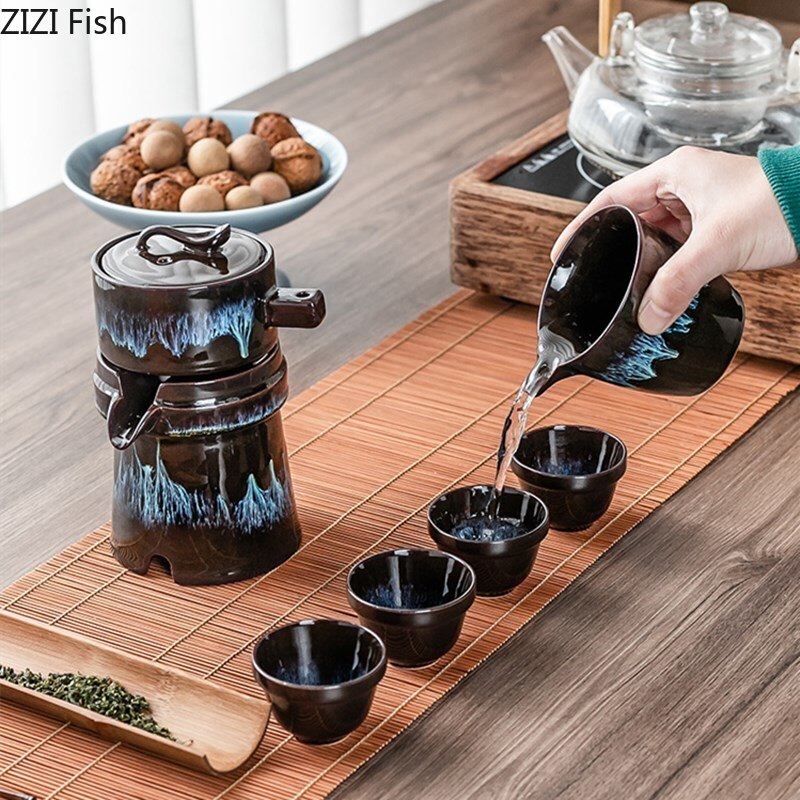 Chinese Tea Ceremony Ceramic Automatic Tea Set Portable Travel Quick Tea Cup Anti-scalding Kung Fu Tea Set for Friends