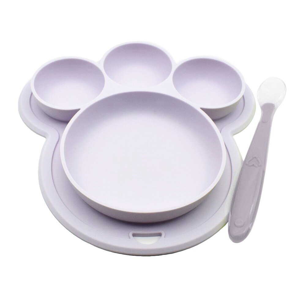 Plato de silicona para bebé, platos de alimentación sin BPA, vajilla de entrenamiento con ventosa para bebés, bonitos platos coloridos de oso de dibujos animados para niños: gray