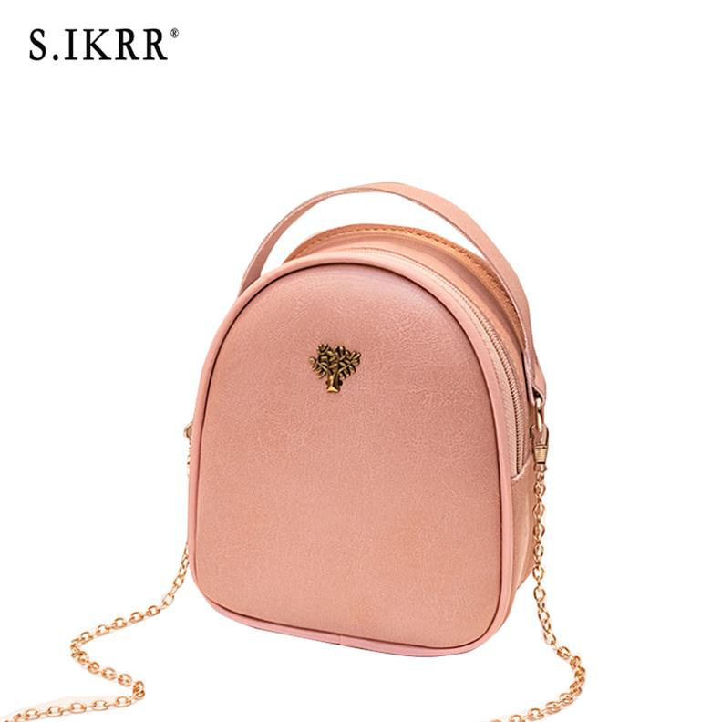 S. ikrr Eenvoudige Retro Vrouwen Handtas Keten Schoudertas Dames Olie Wax Lederen Portemonnee Crossbody Tassen Voor Vrouwen Mini Hand tassen: Pink