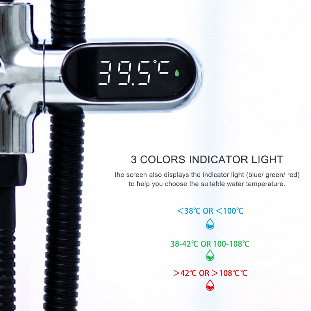 Digital Shower Thermometer LED Display Water Meter Bath Temperature Monitor Water-temperature Measuring Instrument ℃/℉