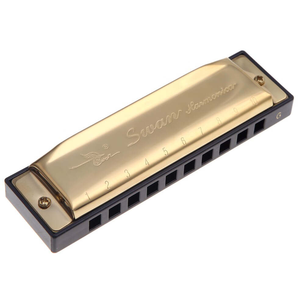 SWAN Diatonische Harmonica 10 Gaten Blues Harp Mondharmonica Sleutel van G Riet Instrument met Case Zilver