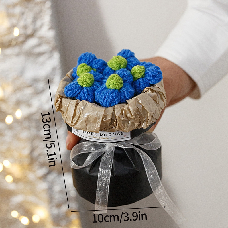 Ramo de margaritas de flores tejidas de ganchillo, del Día de la madre, flores artificiales, decoración del banquete de boda, decoración de ramo tejido DIY: LIGHT BLUE