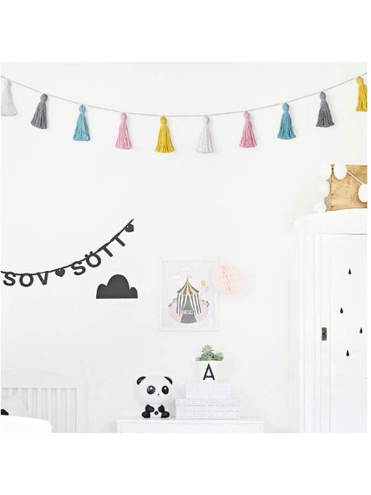 2 stk/sæt bomuldskvast guirlande pastel banner farverig fest baggrund dekorativ