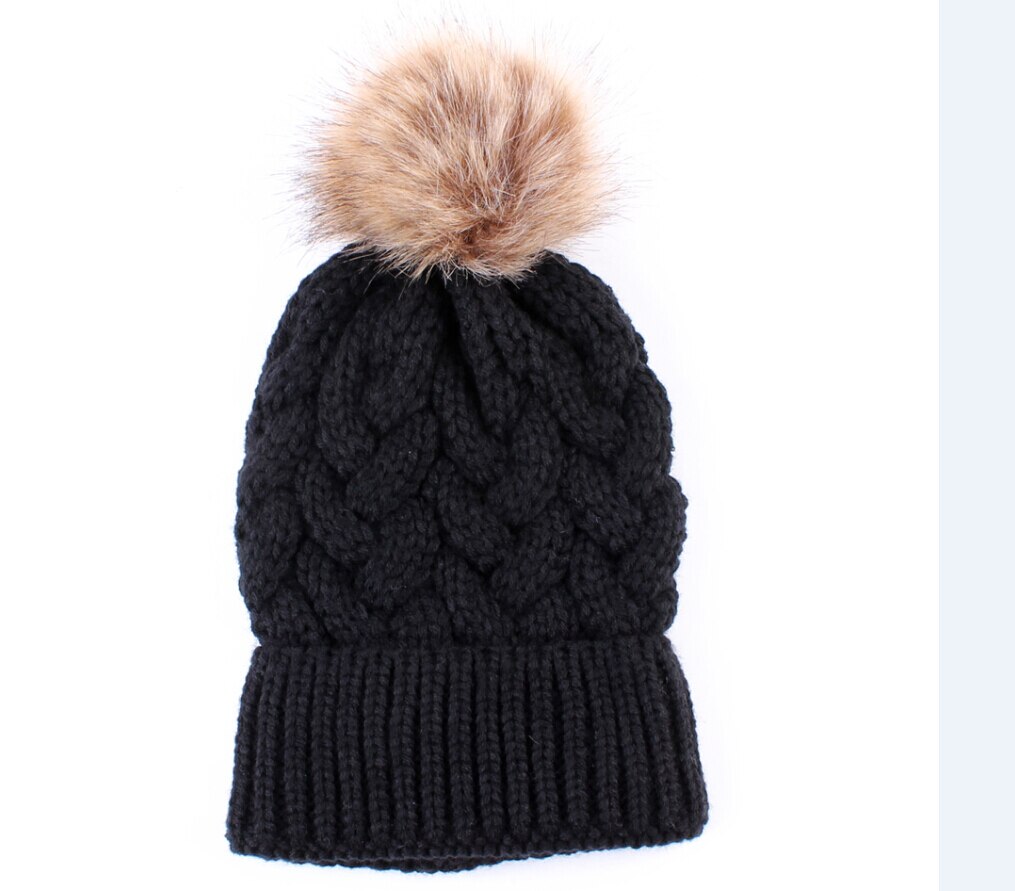 Cute Kids Girls Hats Mother Daughter Warm Knitted Hat Family Matching Children Hats And Caps Winter Newborn Baby Hat Beanie Caps: Black Adult