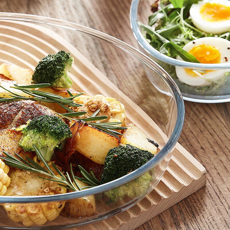 Heat Resistant Glass Plate Household Microwave Oven Baking Tray Salad Fish Plate Oval Transparent Glass Plate