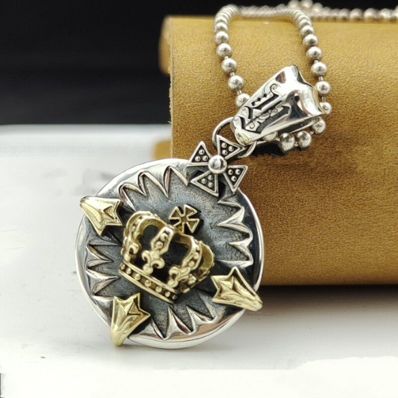 Bocai 2022 pure  s925 silver #39 vintage round card crown cross trendy punk style men pendant valentinstag