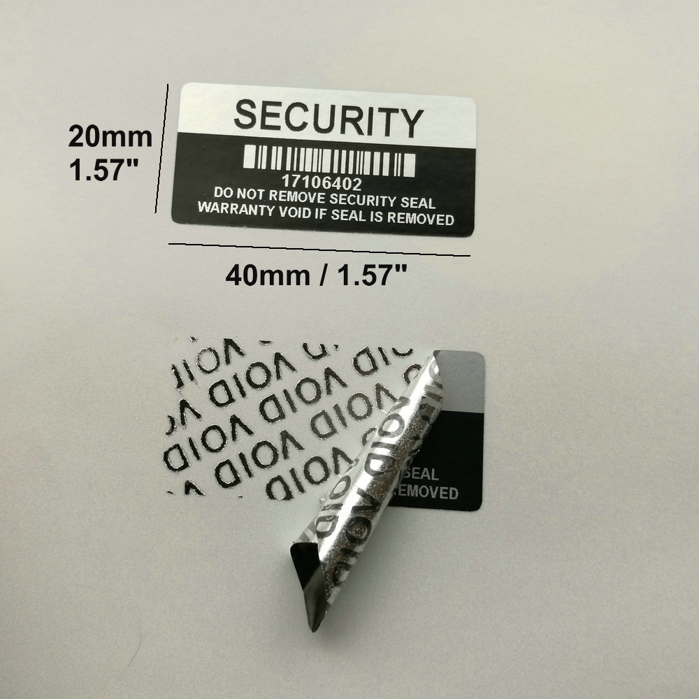 100 Silver Color VOID Security Labels Removed Tamper Evident Warranty Sealing Sticker With Serial Number And Barcode