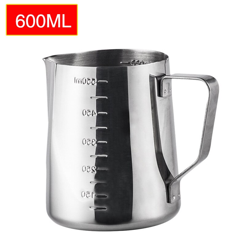 Stainless Steel Milk Frothing Jug Thick Coffee Milk Foamer Mugs Italian Latte Art Jug Milk Pitcher Frother Cup scale 350 -1000ml: scale 600ml