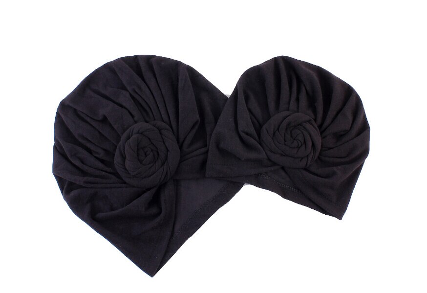 2 uds juego mamá bebé turbante anudado indio sombrero madre niñas niños turbante diadema de pelo de accesorios pañuelo Headwrap diadema: Negro