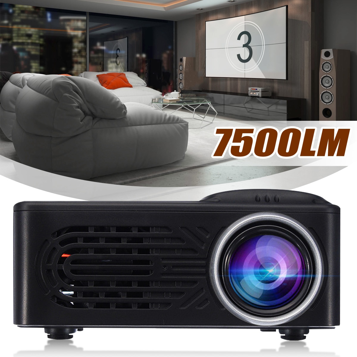 Leory 7500 Lumens 1080P Hd Led Draagbare Projector 320X240 Resolutie Multimedia Home Cinema Film Beamer Video theater