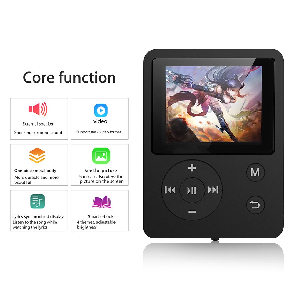 TIPTOP Portable MP4 lecteur de musique FM Radio vidéo Hi-Fi sans perte enregistreur de son noir/blanc