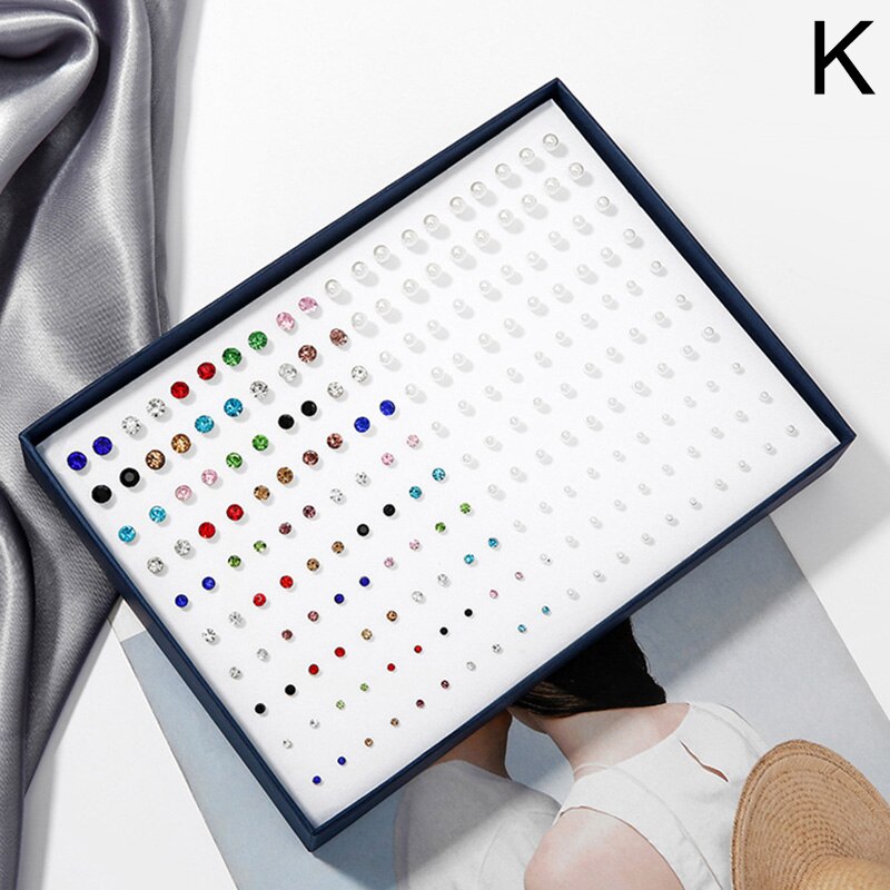 100 Pairs Boxed Leuke Oorbellen Gemengde Stijlen Kristal Kleine Stud Oorbellen Sets Meisje Geometrische Plastic Oorbellen Voor Vrouwen Sieraden: K