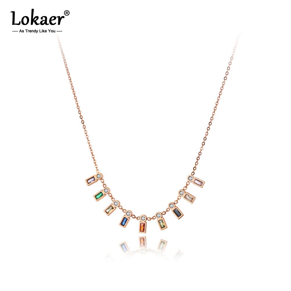 Lokaer-collar colorido de circonia cúbica AAA para mujer, colgante de acero inoxidable, collar bohemio para , joyería N20136