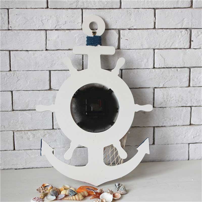 Horloge murale en bois marine d'été de style méditerranéen, gouvernail, ancre, décoration de la maison, horloge murale, décoration, montre numérique en bois muet