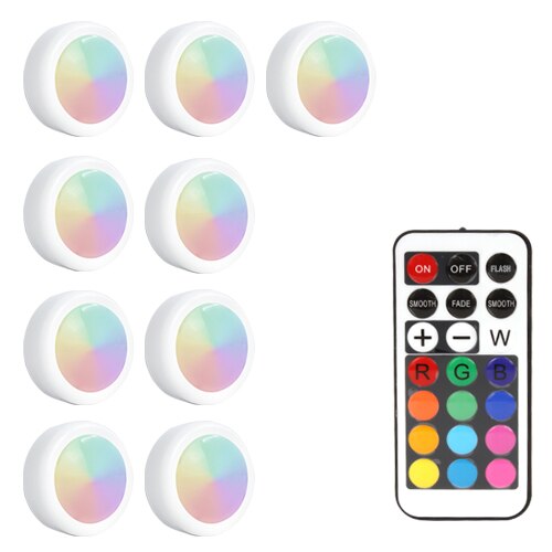 LED Under Cabinet Light RGB 12 Colors Touch Dimmable Night Puck Lamp Stair Hallway Kitchen Cupboard Wardrobe Wireless: 9 Lamps 1 Controller