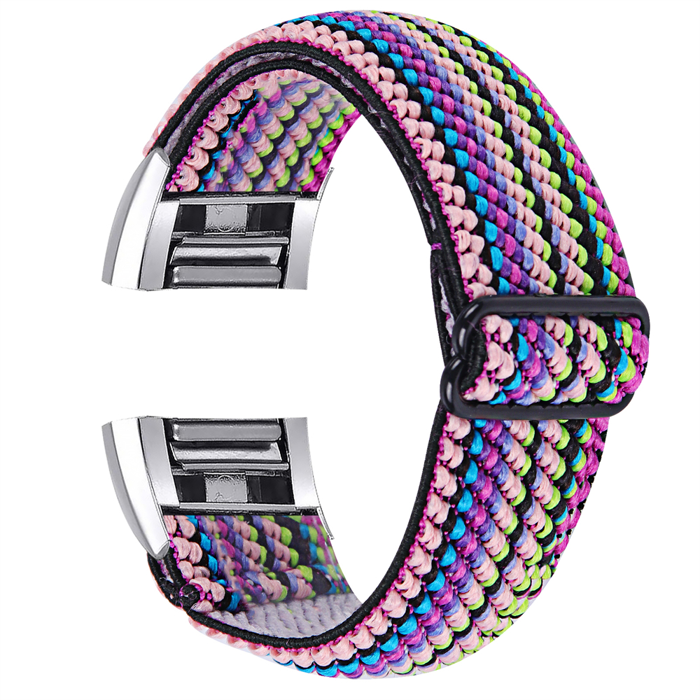 Weiches Nylonband für Fitbit Charge 2, Sport, gewebt, elastisch, dehnbar, Solo-Uhrenarmband, Schlaufe für Fitbit Charge 2 Ersatz: Red black