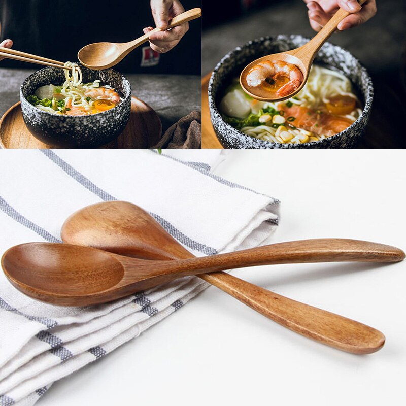 6Pcs Wooden Spoon Long Handled Teaspoon Honey Coffee Tea Spoon Small Wood Stirring Mixing Spoon Set Tea Coffee Stirrer Tableware