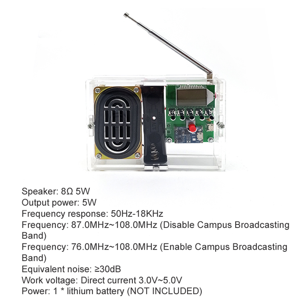 76-108MHz Radio set Automatically Adjust FM DIY Radio Set LCD Display Radio ith Power Amplifier Antenna Parts with Cover