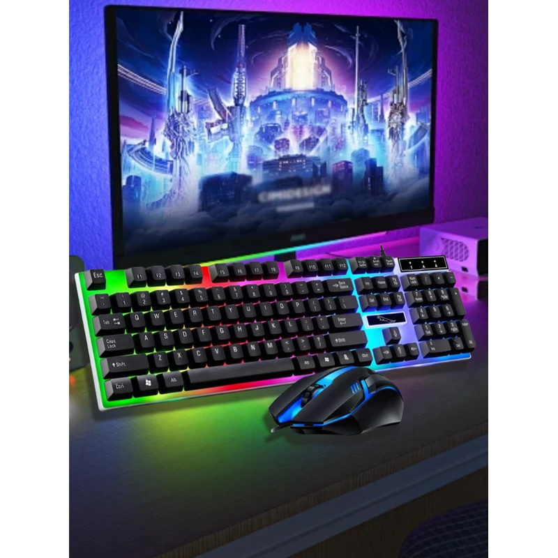 Glow Mechanical Feel Wired Keyboard and Mouse Set, ergonomic , suitable for both gaming and office use