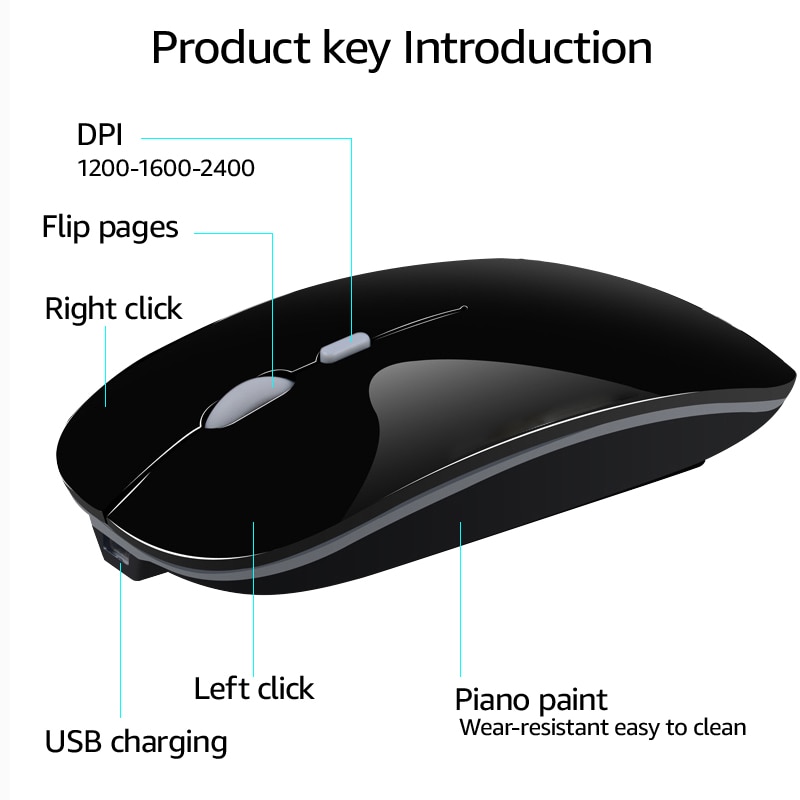 Draadloze Muis Stille Bluetooth Muis Draadloze Computer Muis Oplaadbare Usb Mause Ergonomische Muizen Geruisloze Voor Pc Laptop Mute