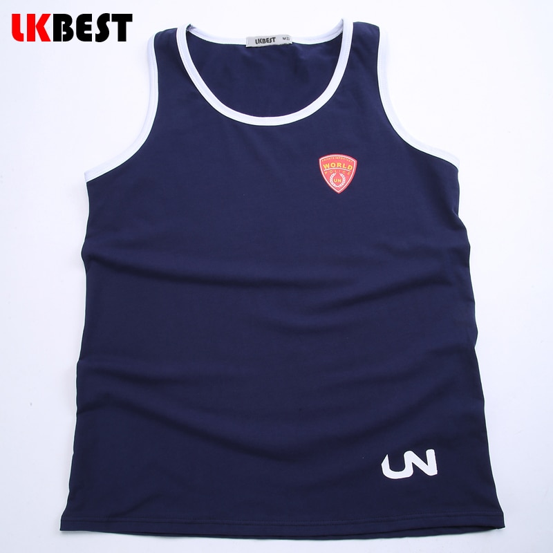 Lkbest menns tank-tops casual bomull herre vest world police mønster underskjorte herre merke klær 3 farger m-xxl (n -191)