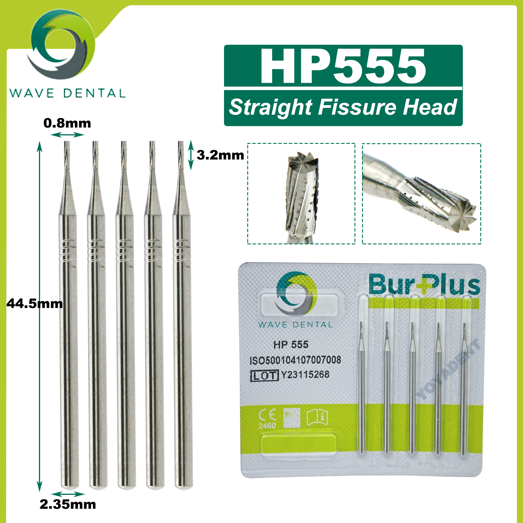 Fraises dentaires en carbure de tungstène WAVE, forets de dentisterie, fraise dentaire HP Dia 2.35mm pour cône à nez droit, pièce à main à basse vitesse 5 pièces/paquet