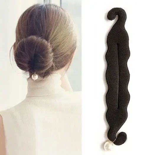 Accesorios de peinado para moño simple para mujer, herramienta para el cabello con cabeza de bola para trenzar el cabello, palo para el cabello de esponja, anillo para el cabello con perlas, accesorios para el cabello: Rojo rosado