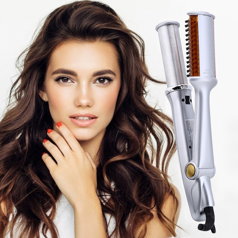 Pro 2 in 1 Hair Curler and Straightener Wand Twist Hair Styler Comb Brush Hairdressing Salon Tools