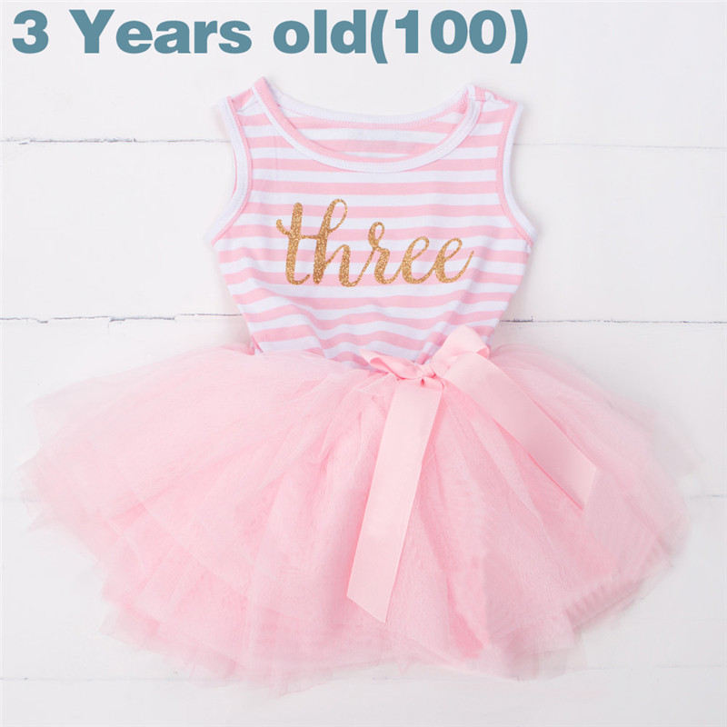 Baby Mädchen 1 Jahr Geburtstag Kleid Weste Streifen Kleid lässig Outfit 1st 2nd 3rd Geburtstag Kleinkind Kleider Kleidung Kleinkind Partei tragen: 3rd Rosa