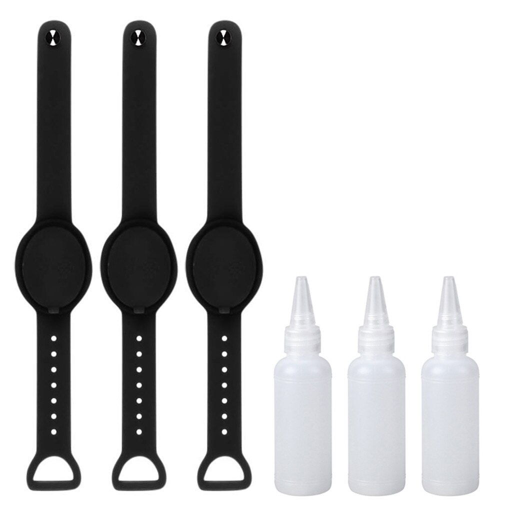 1/3Pcs Hand Sanitizer Dispensing Silicone Pumps Disinfectant Portable Bracelet Wristband Hand Dispenser 10ML With Break Bottle: 3PCS  Black 