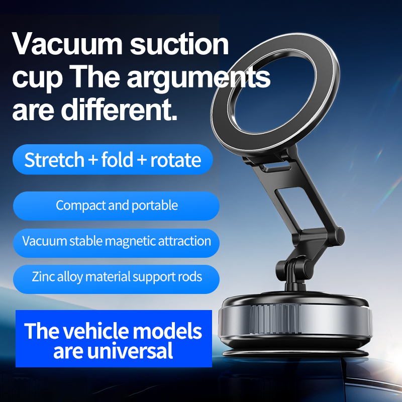 Biltelefon stark magnetisk hållare för magsafe instrumentbräda mobiltelefon justerbar vikbar svart metallstativ för iphone 17 16 xiaomi