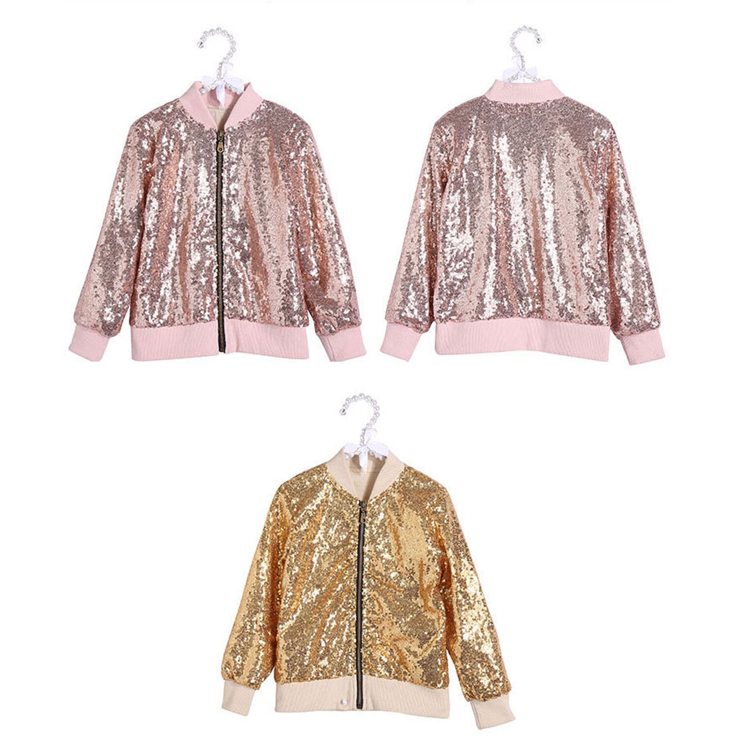 LOLANTA Dzieci dziewczyny jazz kurtka z cekinami długi płaszcz z rękawami błyszczące w jednolitym kolorze ubrania biodro-chmiel taniec występ na scenie odzież na co dzień