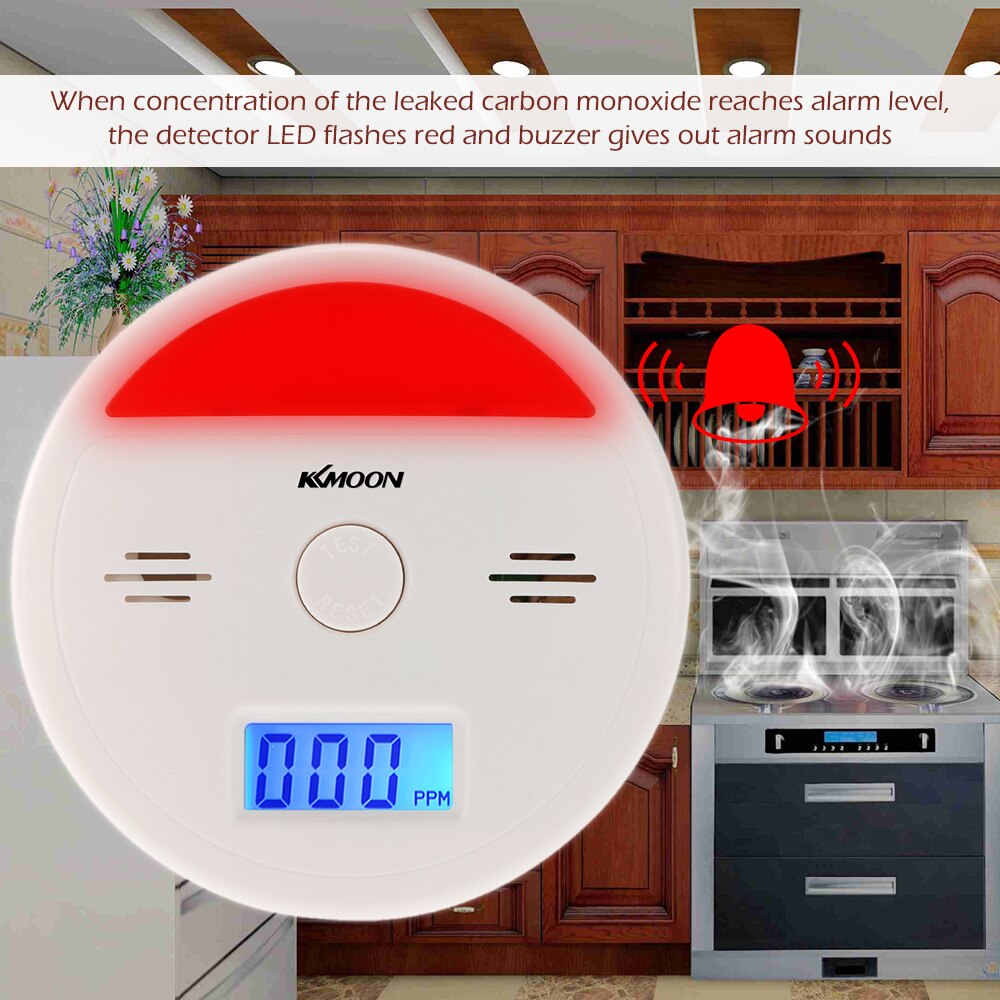 Lcd display co-detektor kulilte alarm sensor lyd & blitz advarsel forgiftning røggas tester monitor detektor