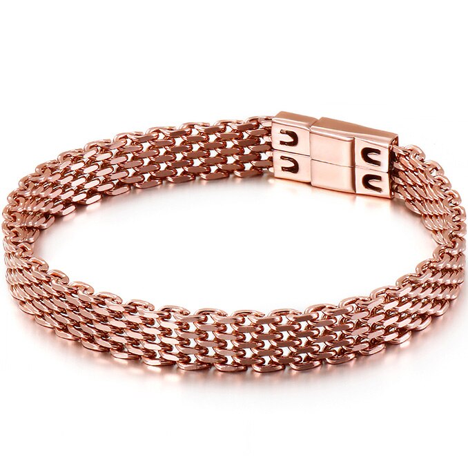 Brazaletes de acero inoxidable 316L de oro rosa para mujer, accesorios de joyería hindú, pulsera de cadena de 8MM, del Día de San Valentín para ella: Rose Gold-Color