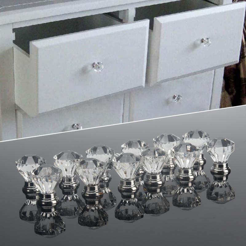 Praktische 12 teile/los Kristall Glas Tür Knöpfe Schublade Schrank Möbel Küche Griff Knopf #1207