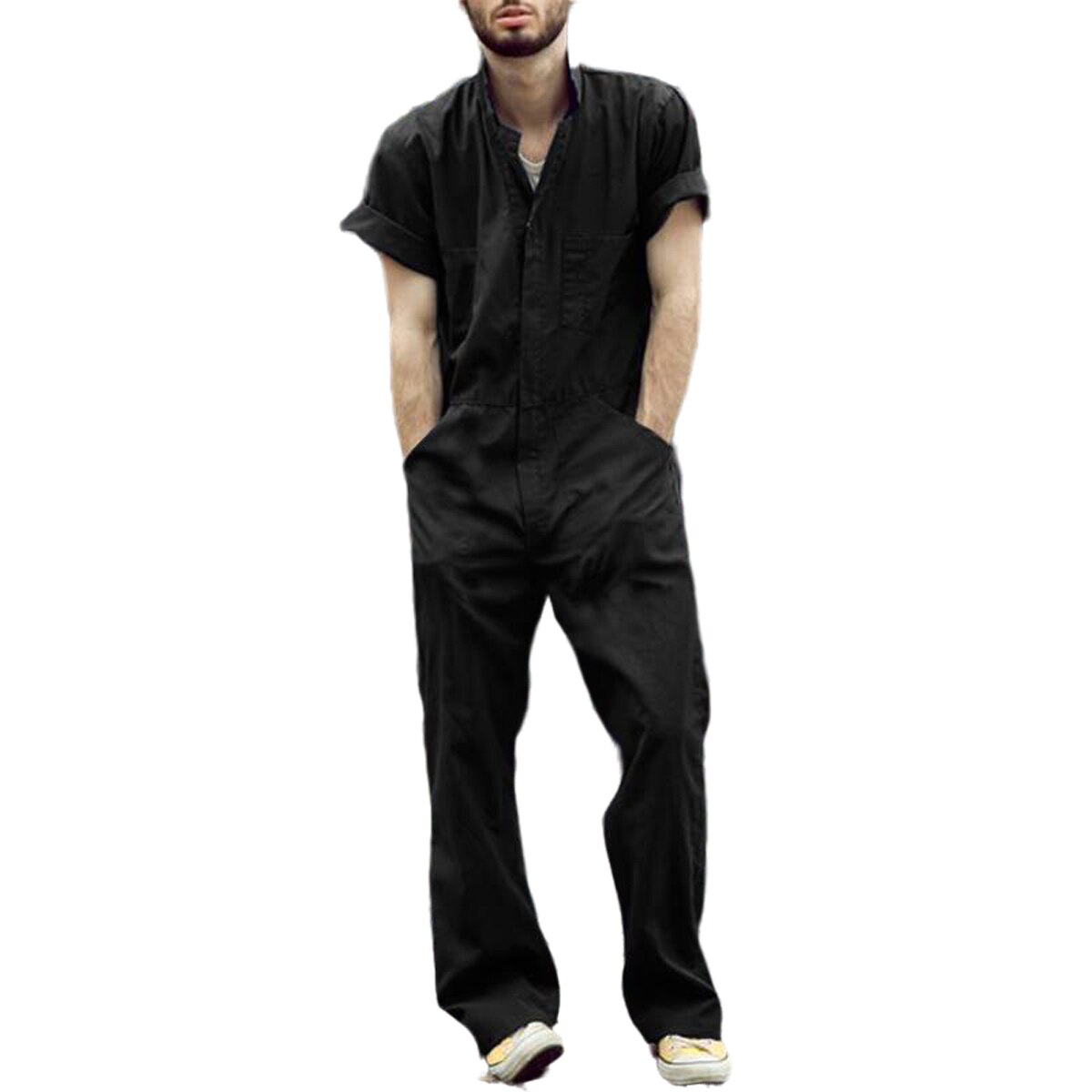 Jumpsuit til mænd med korte ærmer basic arbejdsoverall løs cargo overalls ensfarvet afslappet joggers street wear bukser jumpsuit