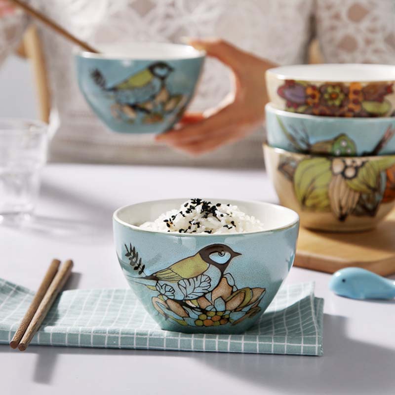 Japanse Keramische Kom Keramische Servies Keuken Soep Noodle Rijstkom 4.5 Inch Grote Ramen Kom Set Handgeschilderde Keramische kom