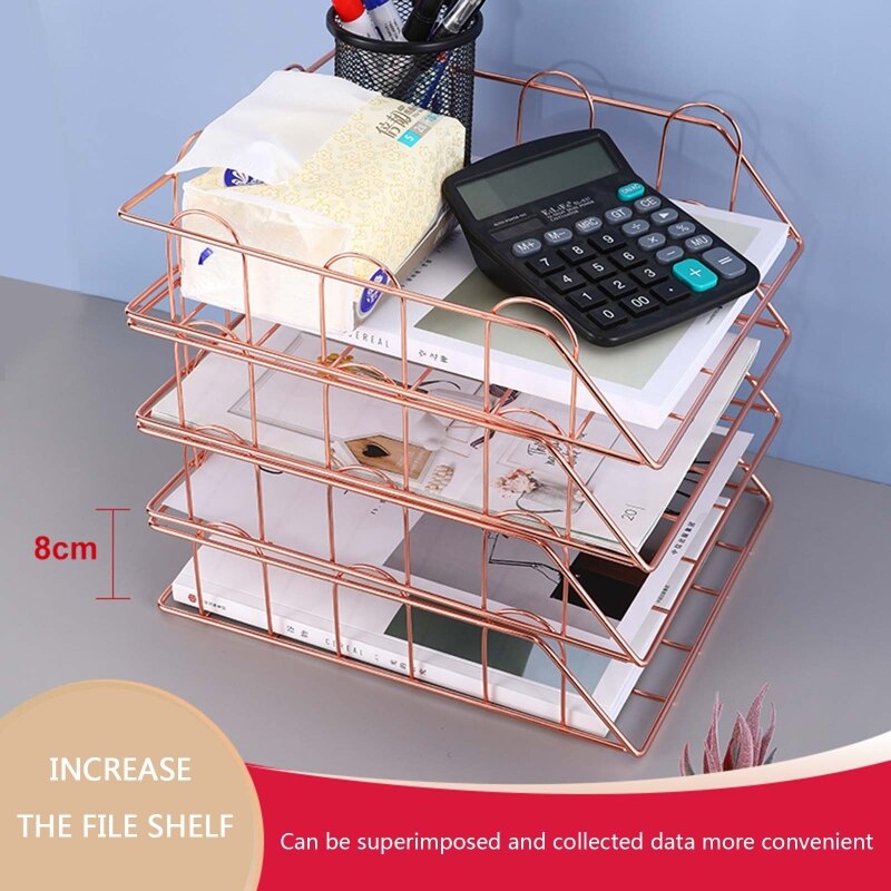 Modern Stackable Letter Tray Desktop Organizer Under Desk Hanging Organizer Metal Paper Tray for Women Men