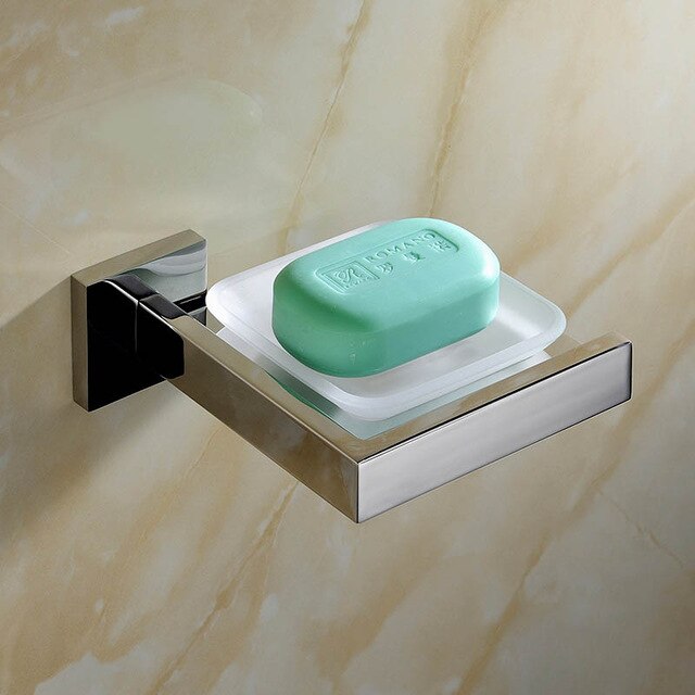 SUS 304 Stainless Steel Bathroom Accessories Set Robe Hook Towel Bar And Mirror Polished Toilet Paper Holder Clothes: Soap Dish
