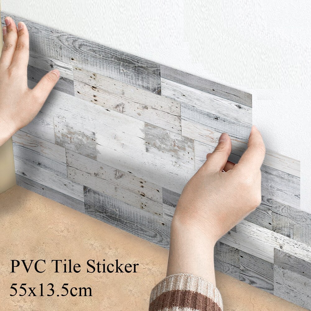 14Pcs/1㎡ White Wood Grain Tile Kitchen Self-adhesive Wall Floor Decor Stickers Bathroom Home DIY Tile Sticker