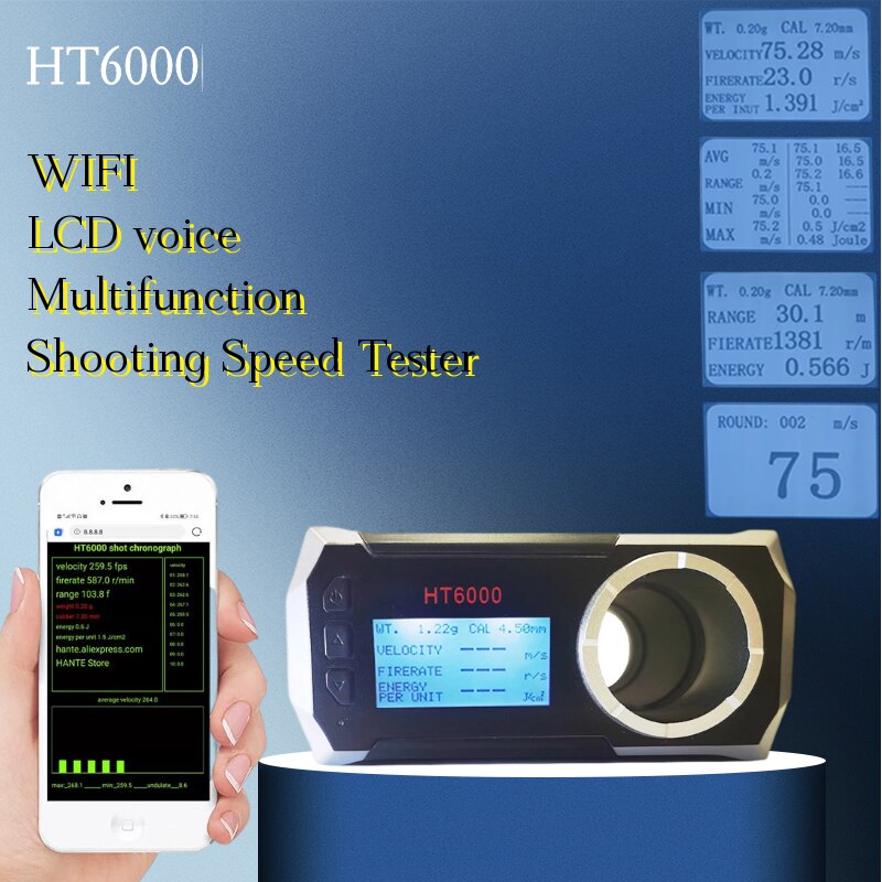 Bullet Firing Speed Shooting Speed Meter Ball Velocity Energy Measurement Shooting Chronograph Smart Bullet Speed Tester HT6000