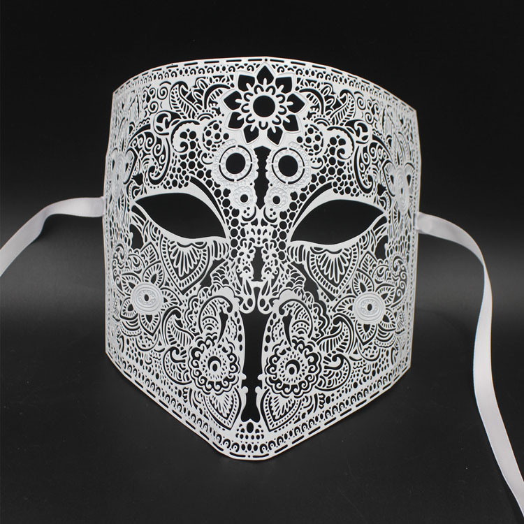Goud Zilver Kleur Volledige Gezicht Bauta Phantom Cosplay Masker Black Metal Schedel Shield Mardi Gras Joker Party Masker: WHITE